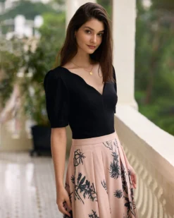 The Black V Neck Scalloped Knit Tee -Deals Dress N Swimwear Store the black v neck scalloped solid tee tops wixlrk