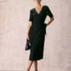 The Black V Neck Tie Waist Wrap Midi Dress