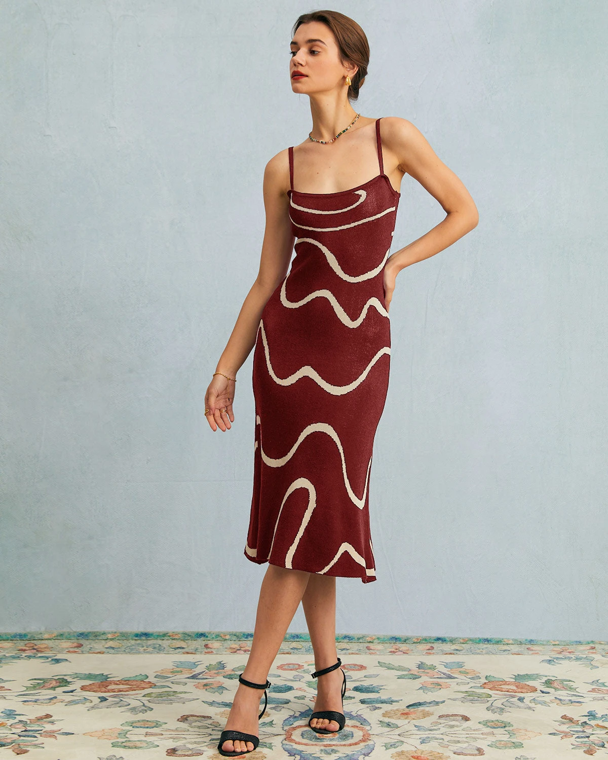 The Wine Red Wave Mermaid Knit Midi Dress 4 The Wine Red Wave Mermaid Knit Midi Dress - Image 4