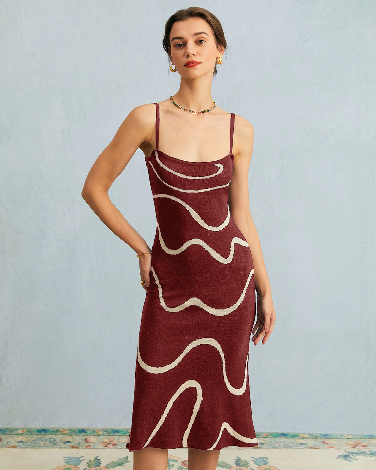 The Wine Red Wave Mermaid Knit Midi Dress 2 The Wine Red Wave Mermaid Knit Midi Dress - Image 2
