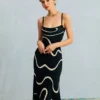 The Black Wave Mermaid Hem Knit Midi Dress