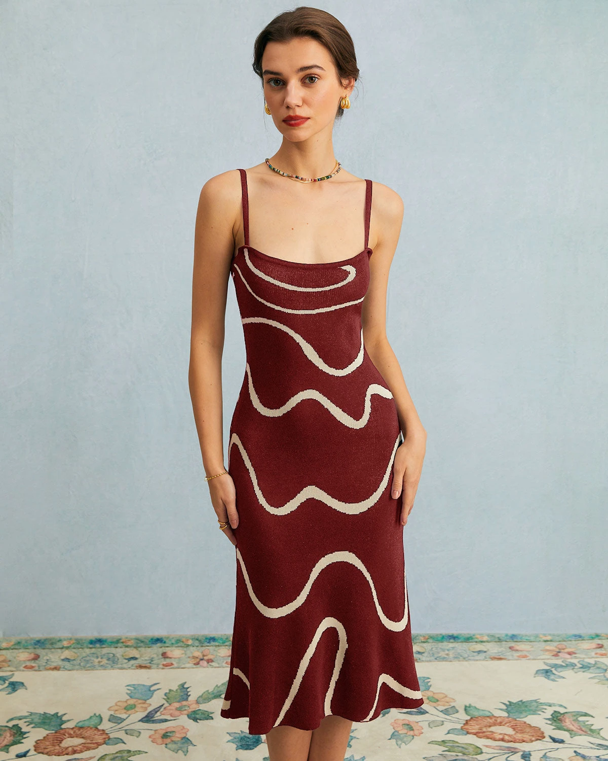 The Wine Red Wave Mermaid Knit Midi Dress 1 The Wine Red Wave Mermaid Knit Midi Dress