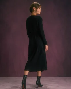 The Black V Neck Tie Wrap Knit Midi Dress -Deals Dress N Swimwear Store the black wrap knit midi dress dresses xv5ooz