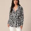 The Black Lapel Zebra Tie Waist Button Shirt