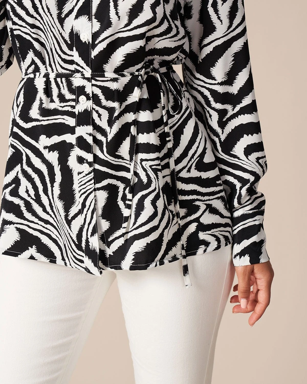 The Black Lapel Zebra Tie Waist Button Shirt 4 The Black Lapel Zebra Tie Waist Button Shirt - Image 4