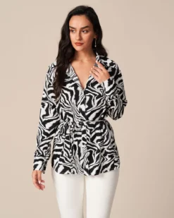 The Black Lapel Zebra Tie Waist Button Shirt 14 The Black Lapel Zebra Tie Waist Button Shirt -Deals Dress N Swimwear Store the black zebra tie waist shirt tops s0cijs 205697