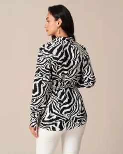 The Black Lapel Zebra Tie Waist Button Shirt 15 The Black Lapel Zebra Tie Waist Button Shirt -Deals Dress N Swimwear Store the black zebra tie waist shirt tops zim4a8 442600