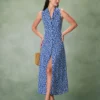 The Blue Collared Button-up Floral Maxi Dress