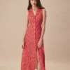 The Red Collared Button-up Floral Maxi Dress
