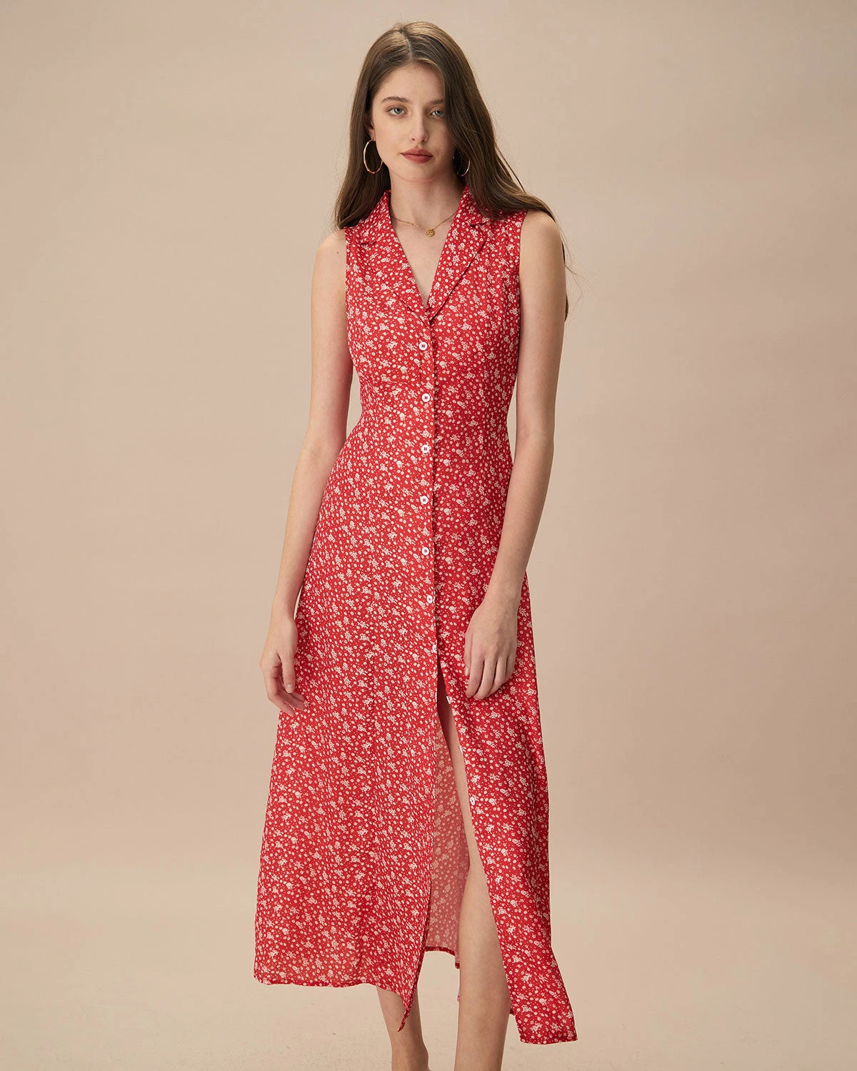 The Red Collared Button-up Floral Maxi Dress 1 The Red Collared Button-up Floral Maxi Dress