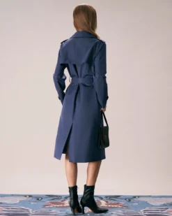 The Blue Lapel Double Breasted Pockets Coat -Deals Dress N Swimwear Store the blue double breasted solid coat outerwear cwc34z
