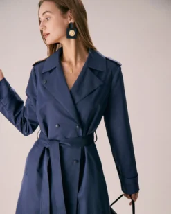 The Blue Lapel Double Breasted Pockets Coat -Deals Dress N Swimwear Store the blue double breasted solid coat outerwear gzpo1y