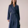 The Blue Lapel Double Breasted Pockets Coat