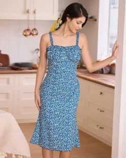 The Blue Floral Frill Trim Midi Dress 8 The Blue Floral Frill Trim Midi Dress -Deals Dress N Swimwear Store the blue floral frill trim midi dress blue dresses d0tonk