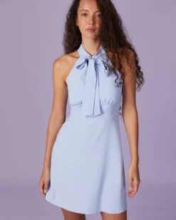 The Blue Halter Hollow Out Mini Dress