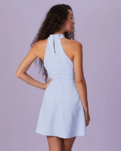 The Blue Halter Hollow Out Mini Dress 11 The Blue Halter Hollow Out Mini Dress -Deals Dress N Swimwear Store the blue halter sleeveless mini dress dresses wgdk3e 706239