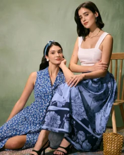 The Blue High-Waisted Pleated Floral Midi Skirt -Deals Dress N Swimwear Store the blue high waisted floral midi skirt bottoms jxvzls