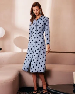 The Blue Lapel Polka Dot Button Midi Dress 9 The Blue Lapel Polka Dot Button Midi Dress -Deals Dress N Swimwear Store the blue lapel polka dot midi dress dresses fbtn5b 822099