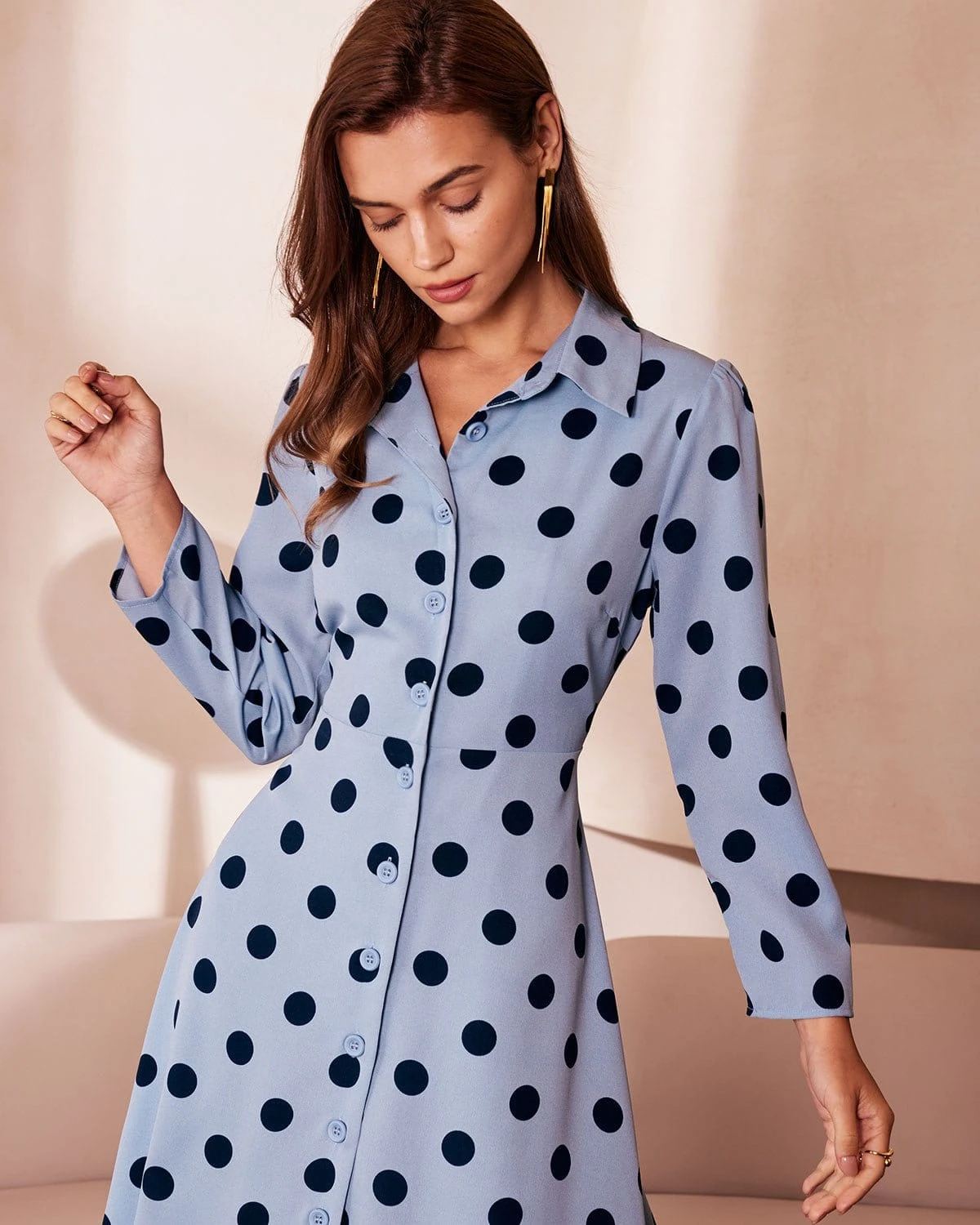 The Blue Lapel Polka Dot Button Midi Dress 3 The Blue Lapel Polka Dot Button Midi Dress - Image 3