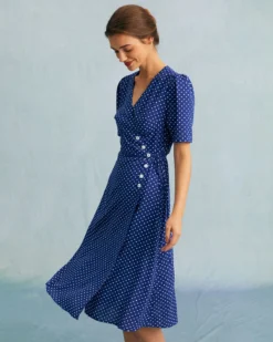 The Blue V Neck Polka Dot Wrap Midi Dress 12 The Blue V Neck Polka Dot Wrap Midi Dress -Deals Dress N Swimwear Store the blue polka dot wrap midi dress dresses fzxpiz 822103