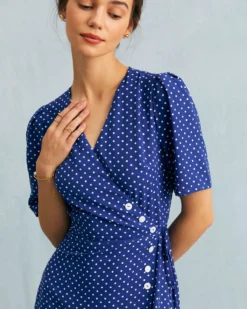The Blue V Neck Polka Dot Wrap Midi Dress 10 The Blue V Neck Polka Dot Wrap Midi Dress -Deals Dress N Swimwear Store the blue polka dot wrap midi dress dresses gs34xq 505618
