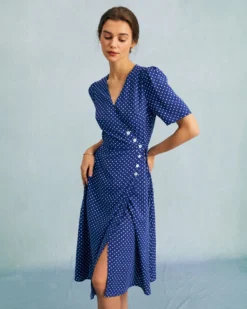 The Blue V Neck Polka Dot Wrap Midi Dress 11 The Blue V Neck Polka Dot Wrap Midi Dress -Deals Dress N Swimwear Store the blue polka dot wrap midi dress dresses z42vqt 696241