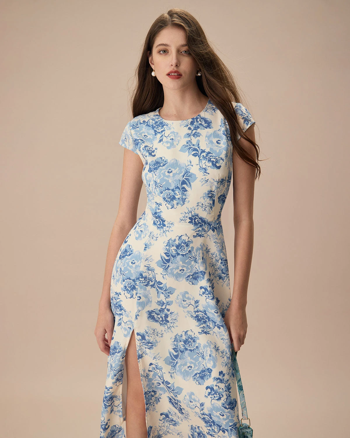 The Blue Round Neck Cap Sleeve Floral Midi Dress 4 The Blue Round Neck Cap Sleeve Floral Midi Dress - Image 4