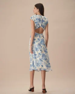 The Blue Round Neck Cap Sleeve Floral Midi Dress 11 The Blue Round Neck Cap Sleeve Floral Midi Dress -Deals Dress N Swimwear Store the blue round neck cap sleeve floral midi dress dresses 6itohk
