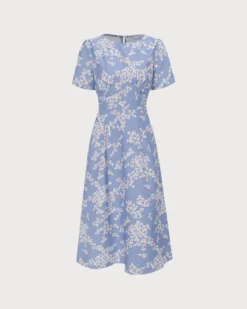 The Blue Round Neck Floral Midi Dress 15 The Blue Round Neck Floral Midi Dress -Deals Dress N Swimwear Store the blue round neck floral midi dress blue dresses iswcmf