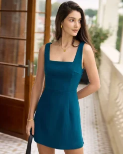 The Blue Square Neck A-Line Mini Dress 8 The Blue Square Neck A-Line Mini Dress -Deals Dress N Swimwear Store the blue square neck solid mini dress dresses un2awd