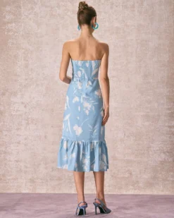 The Blue Ruffle Trim Strapless Floral Midi Dress 11 The Blue Ruffle Trim Strapless Floral Midi Dress -Deals Dress N Swimwear Store the blue strapless floral midi dress dresses rvxtai