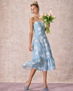 The Blue Ruffle Trim Strapless Floral Midi Dress 10 The Blue Ruffle Trim Strapless Floral Midi Dress -Deals Dress N Swimwear Store the blue strapless floral midi dress dresses vbg2k3
