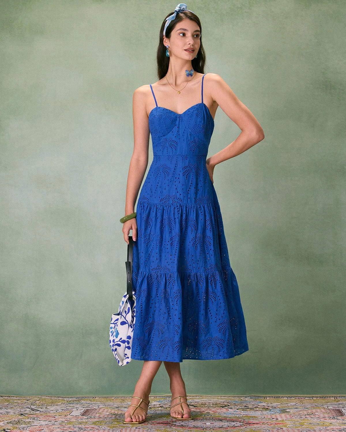 The Blue Sweetheart Neck Embroidery Slip Midi Dress 1 The Blue Sweetheart Neck Embroidery Slip Midi Dress