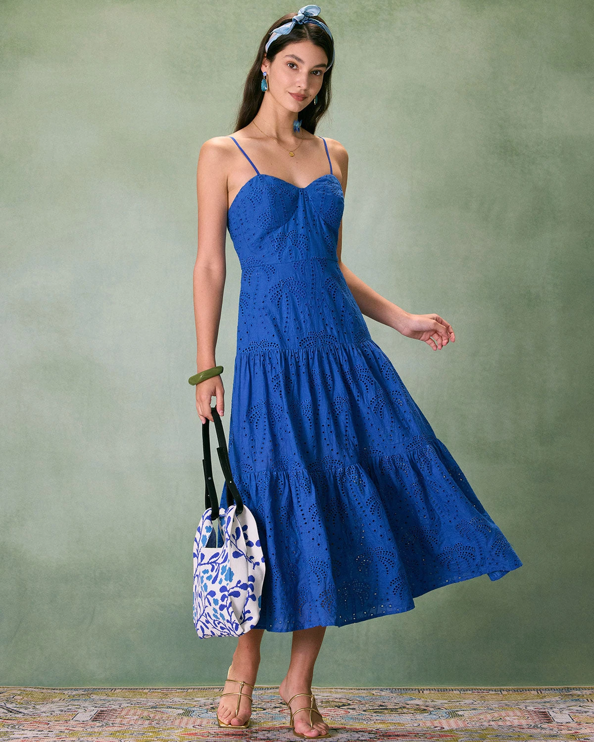 The Blue Sweetheart Neck Embroidery Slip Midi Dress 3 The Blue Sweetheart Neck Embroidery Slip Midi Dress - Image 3