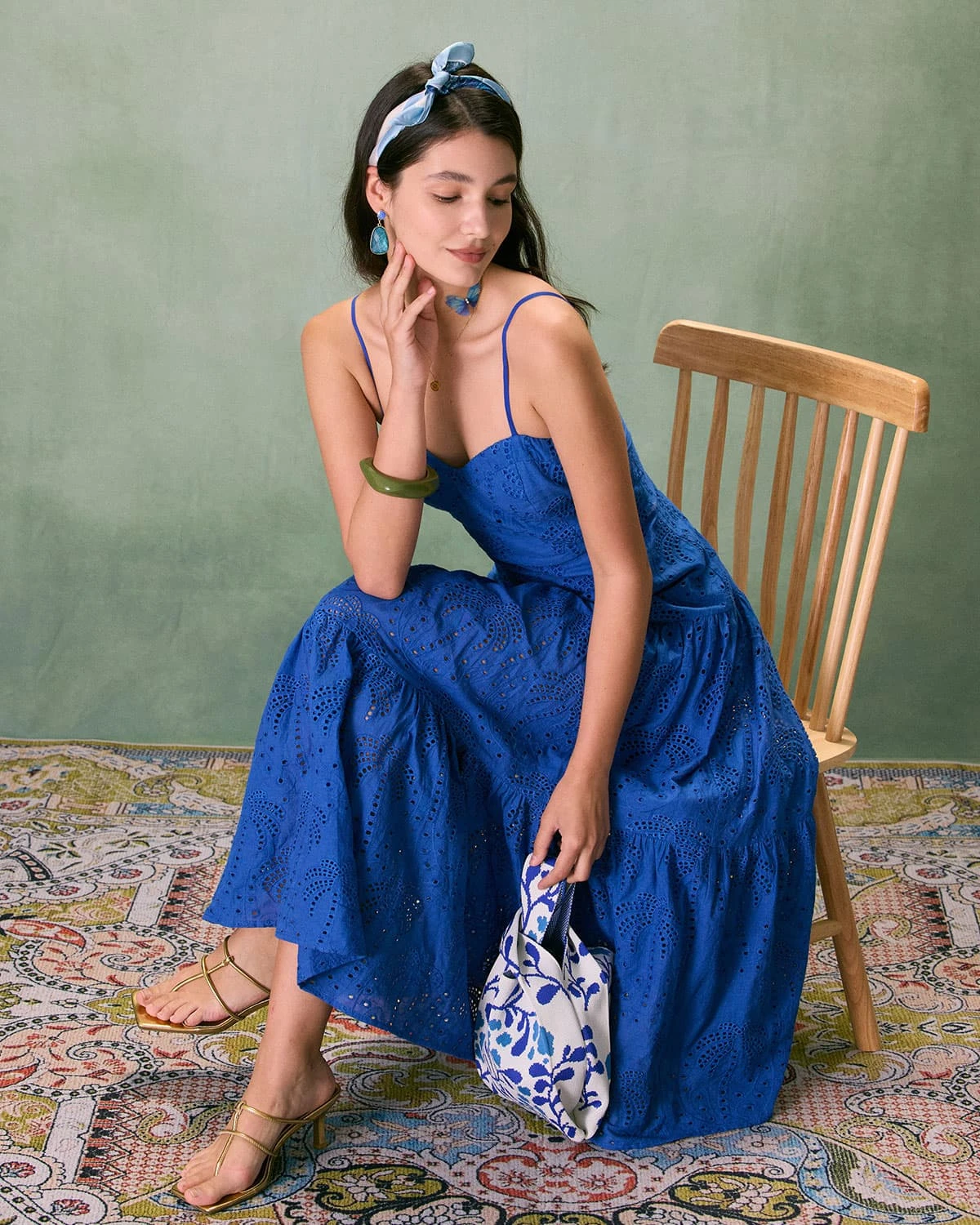 The Blue Sweetheart Neck Embroidery Slip Midi Dress 4 The Blue Sweetheart Neck Embroidery Slip Midi Dress - Image 4
