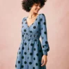 The Blue V Neck Polka Dot Long Sleeve Mini Dress