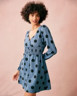 The Blue V Neck Polka Dot Long Sleeve Mini Dress -Deals Dress N Swimwear Store the blue v neck polka dot dress dresses 3qhtoe 787782