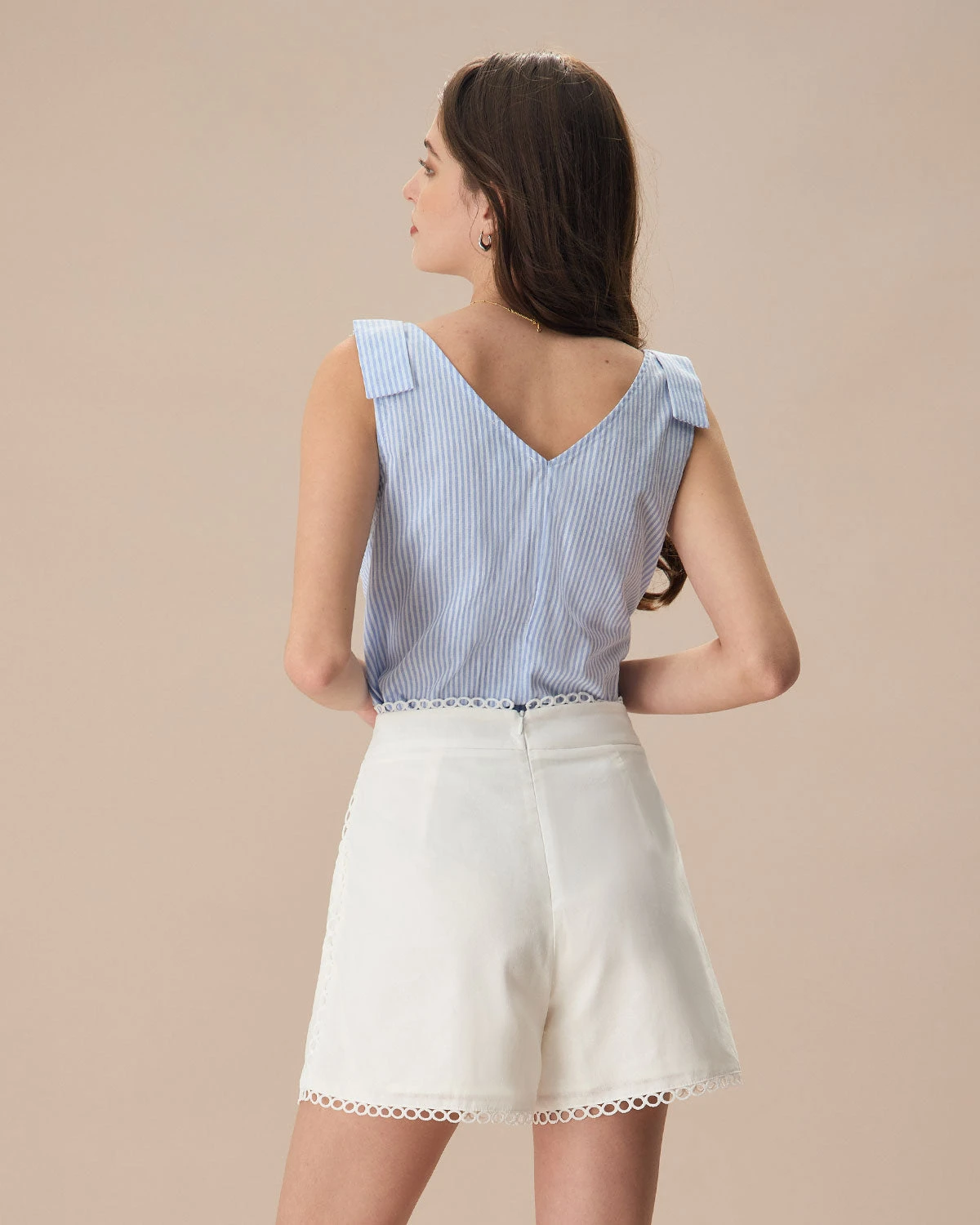 The Blue V Neck Striped Button Cotton Tank Top 5 The Blue V Neck Striped Button Cotton Tank Top - Image 5