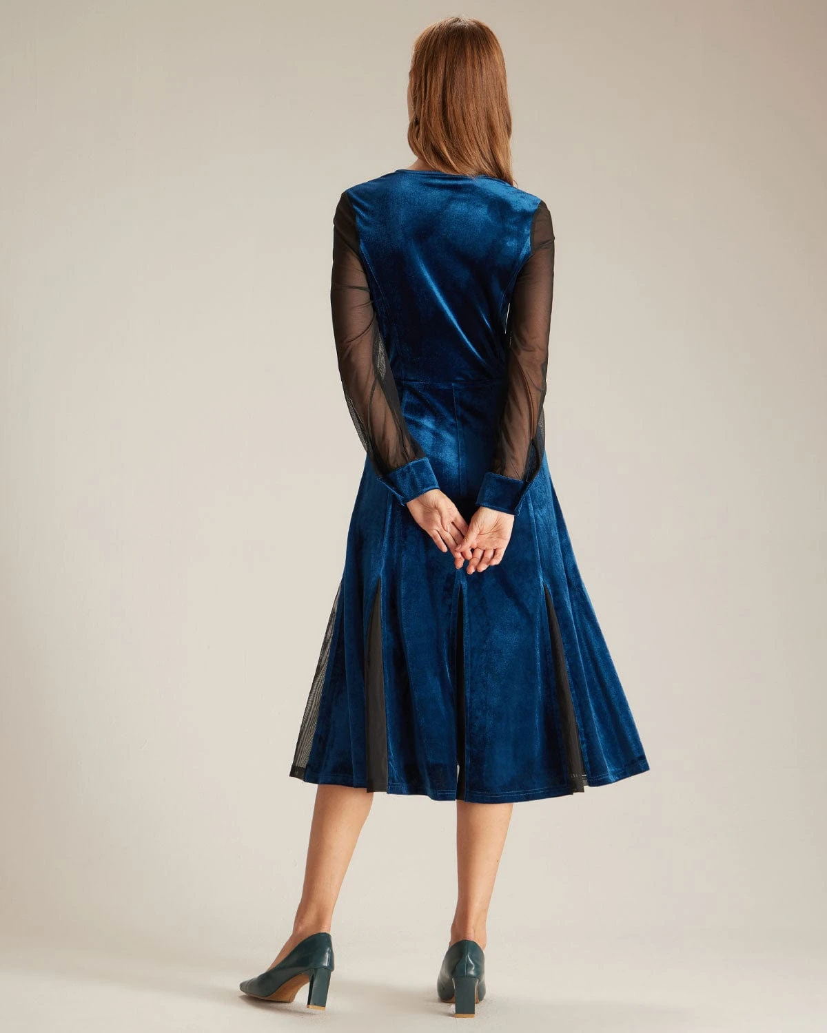 The Blue V Neck Velvet Mesh Midi Dress 6 The Blue V Neck Velvet Mesh Midi Dress - Image 6