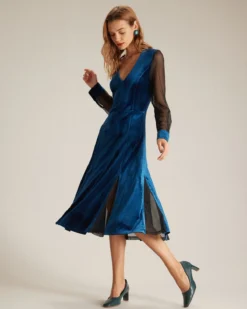 The Blue V Neck Velvet Mesh Midi Dress 10 The Blue V Neck Velvet Mesh Midi Dress -Deals Dress N Swimwear Store the blue v neck velvet mesh midi dress dresses ie6mfi