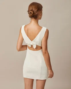 The Beige Boat Neck Back Bowknot Mini Dress 11 The Beige Boat Neck Back Bowknot Mini Dress -Deals Dress N Swimwear Store the boat neck back bowknot dress dresses sggprj