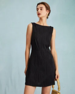 The Solid Water Ripple Textured Sleeveless Mini Dress -Deals Dress N Swimwear Store the boat neck backless textured mini dress dresses 7ipe3x 448112