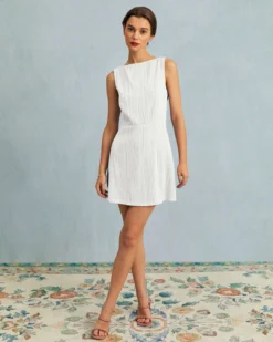 The Solid Water Ripple Textured Sleeveless Mini Dress -Deals Dress N Swimwear Store the boat neck backless textured mini dress dresses f2j9vq 481004