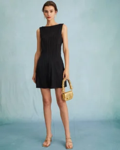 The Solid Water Ripple Textured Sleeveless Mini Dress -Deals Dress N Swimwear Store the boat neck backless textured mini dress dresses h7h2do 348837