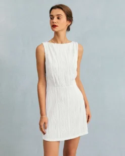 The Solid Water Ripple Textured Sleeveless Mini Dress -Deals Dress N Swimwear Store the boat neck backless textured mini dress white dresses iuokal 866354