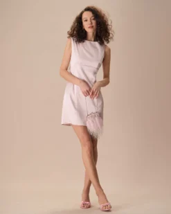 The Pink Boat Neck Bowknot Satin Mini Dress -Deals Dress N Swimwear Store the boat neck bowknot back mini dress dresses fajeag