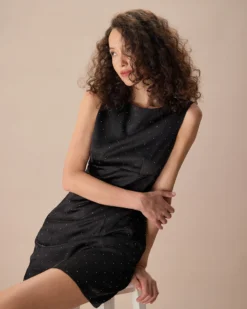 The Black Boat Neck Bowknot Satin Mini Dress -Deals Dress N Swimwear Store the boat neck bowknot back mini dress dresses ue9aem