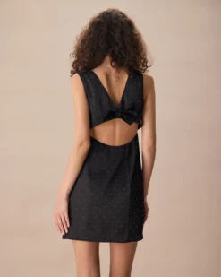 The Black Boat Neck Bowknot Satin Mini Dress -Deals Dress N Swimwear Store the boat neck bowknot back mini dress dresses uichxp