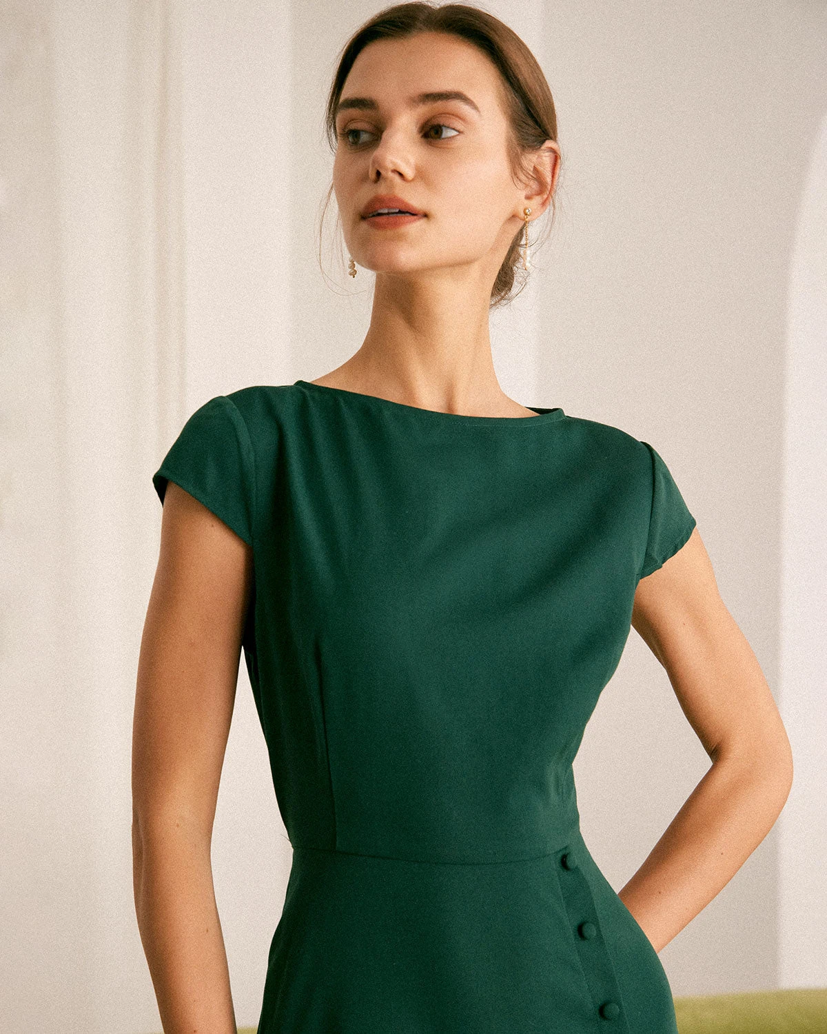 The Green Boat Neck Cutout Back Midi Dress 3 The Green Boat Neck Cutout Back Midi Dress - Image 3