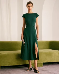 The Green Boat Neck Cutout Back Midi Dress 11 The Green Boat Neck Cutout Back Midi Dress -Deals Dress N Swimwear Store the boat neck cutout back dress green dresses 3ioizd